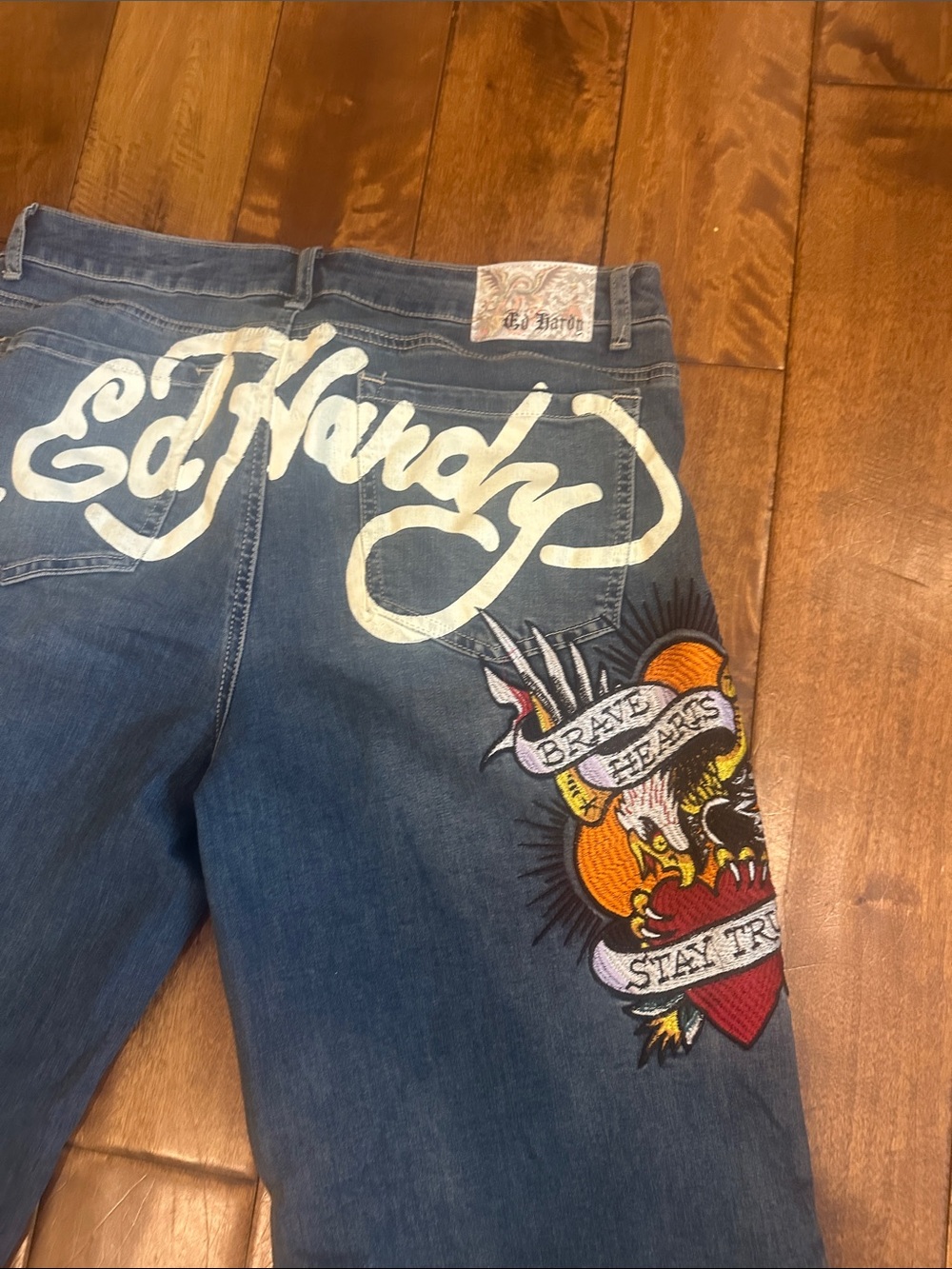 Ed Hardy Women's Blue Denim Jeans with Contrast Stitching